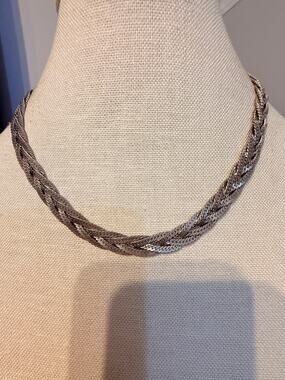 Vintage 18” Silver Tone Braided Herringbone Necklace